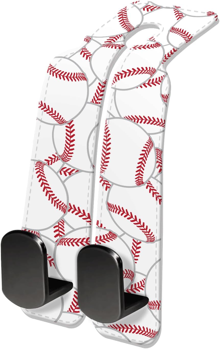 Car Seat Headrest Hook, Universal Leather Cute Hanger Holder Hook, Storage Organizer Interior Accessories for Purse Bags Handbag Cute Baseball