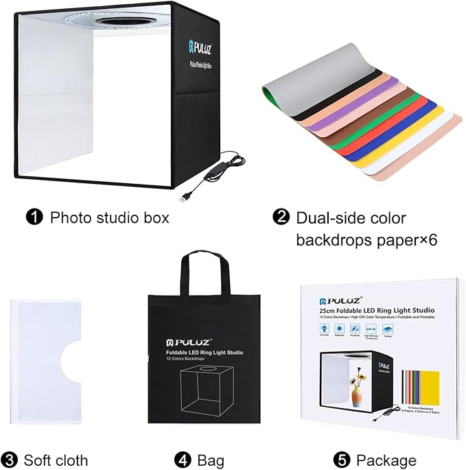 PULUZ 10x10 inch Photo Light Box, Folding Portable Mini lightbox 104PCS LED