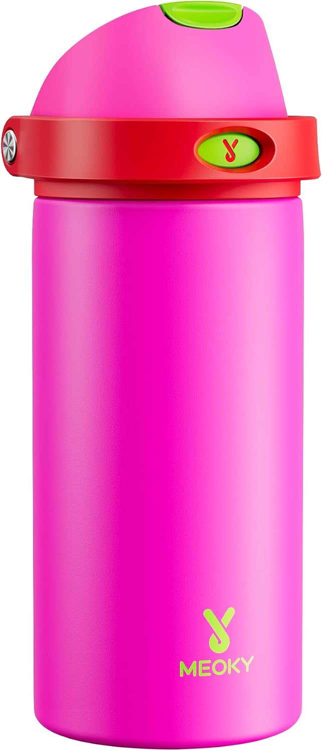 18 oz Insulated Water Bottle for Kids: Meoky Stainless Steel Water Bottle with 2-in-1 Straw and Spout Lid - Leak Proof, Cold for 24 Hours, BPA-Free for Girls School Backpacks, All the Berries