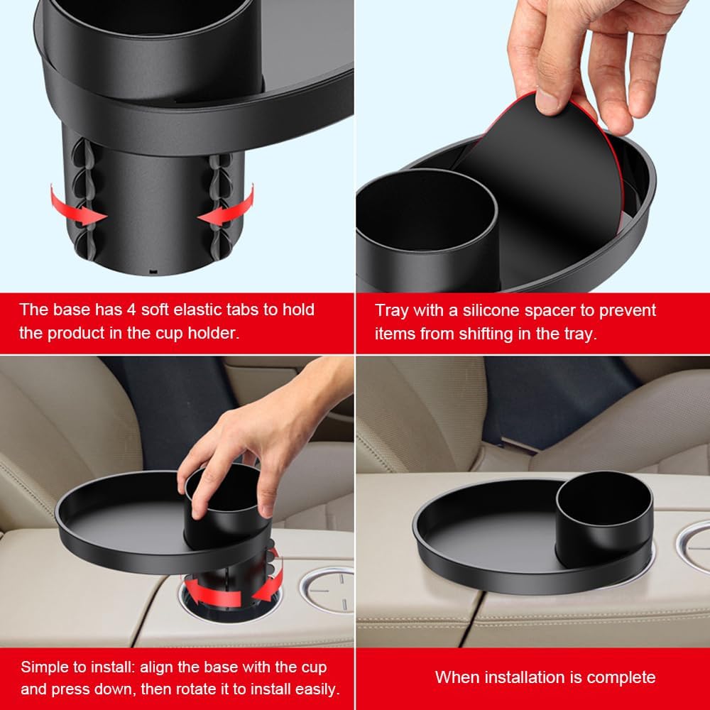 Shkalacar Car Seat Snack Tray, Portable Cup Holder Plate with Plate Organizer Rotatable Carseat Cup Holder with Food Trays Car Seat Tray for Kids Travel