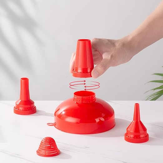 Pisol Wide Mouth Funnels for Kitchen Use, Versatile Food Grade Funnels for Filling Bottles, Plastic Cooking Funnel Set with Strainer, Large Long Neck Funnel for Canning, Mason Jar, Shampoo, Liquids