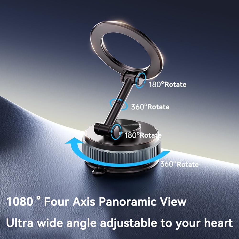 [Newly Upgraded] Metal Magnetic Car Phone Holder | Dual Insurance of Vacuum + Adhesive | 360° Rotation Without Dead Angle | Magnetic Ring Included‌(for iPhone & Android) (Black+Clip)