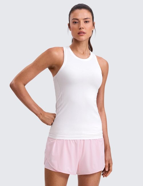 CRZ YOGA Seamless Workout Tank Tops - Women's Hip-Length Athletic Sleeveless Racerback Shirts