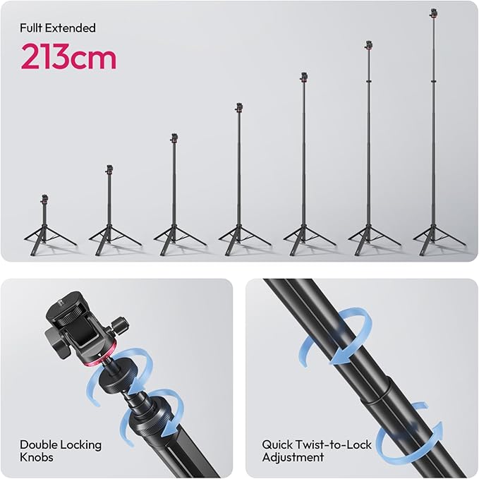 ULANZI MT-80 Aluminum Tripod Stand, 7FT Extendable Camera Phone Tripod
