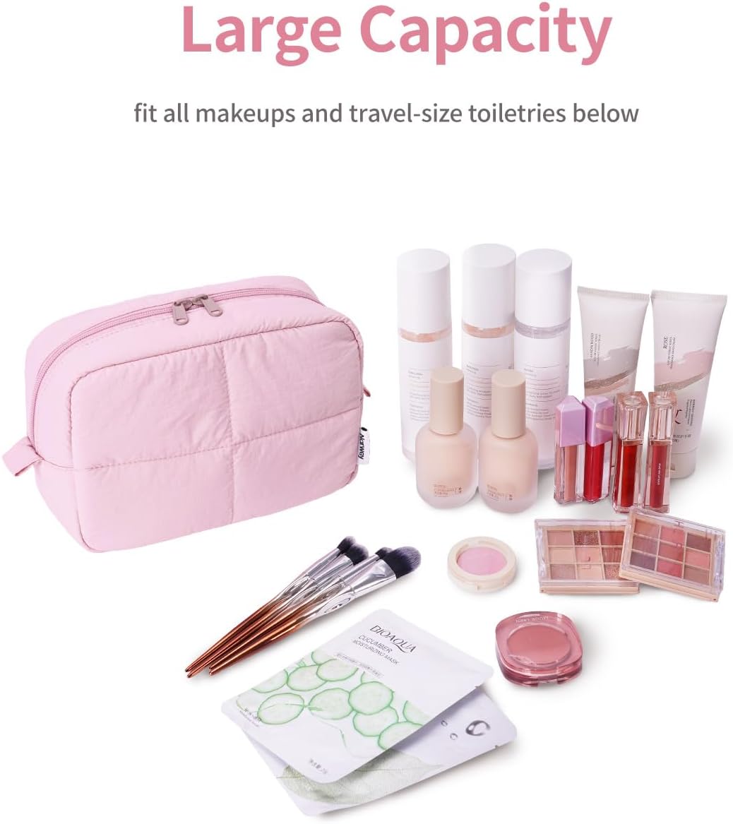 Narwey Puffy Makeup Bag Travel Toiletry Bag, Cute Cosmetic Bag for Women