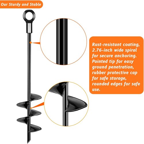 Fabulas Ground Anchors - Heavy-Duty 16-Inch Trampoline Stakes for High Winds | 4-Pack Tie Down Kit