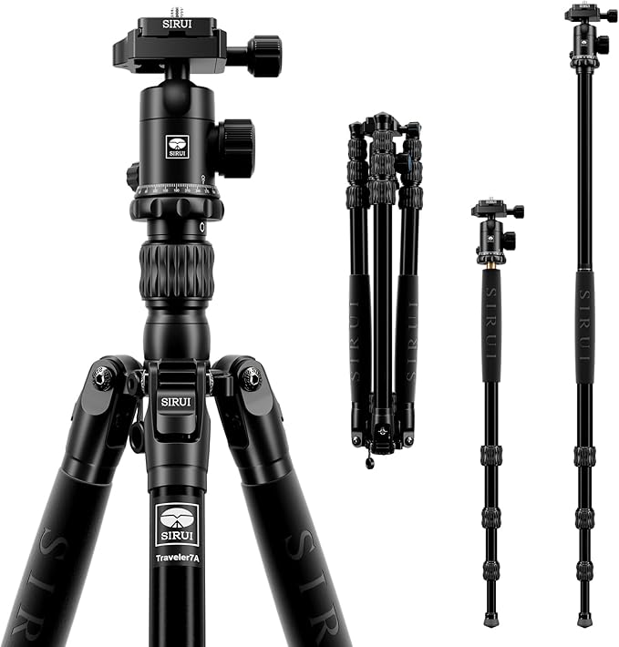 SIRUI Traveler 7A 65.55'' Aluminum Camera Tripod, E-10 Panorama Ball Head and