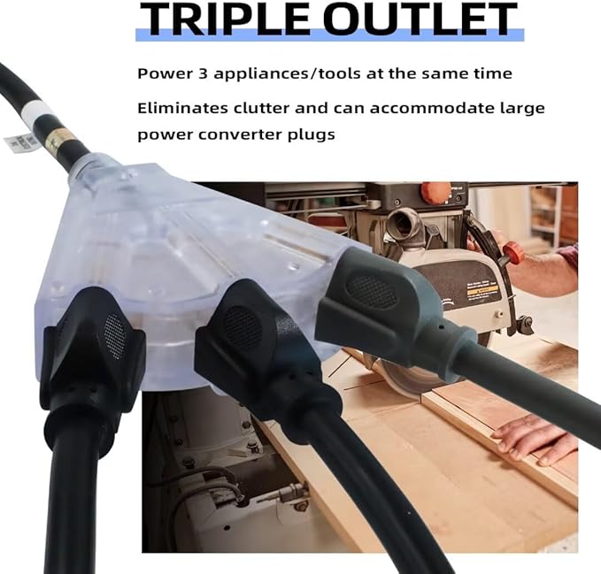 10 Ft Lighted Outdoor Extension Cord with 3 Electrical Power Outlets - 12/3 SJTW Heavy Duty Black Extension Cable with 3 Prong Grounded Plug for Safety, UL Listed