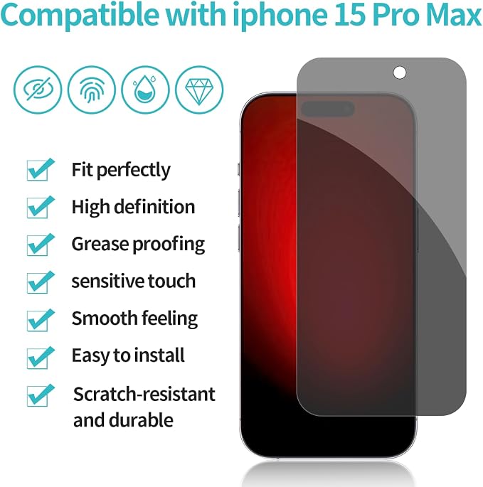 PEHAEL 2+2 Pack for iPhone 15 Pro Max Privacy Screen Protector