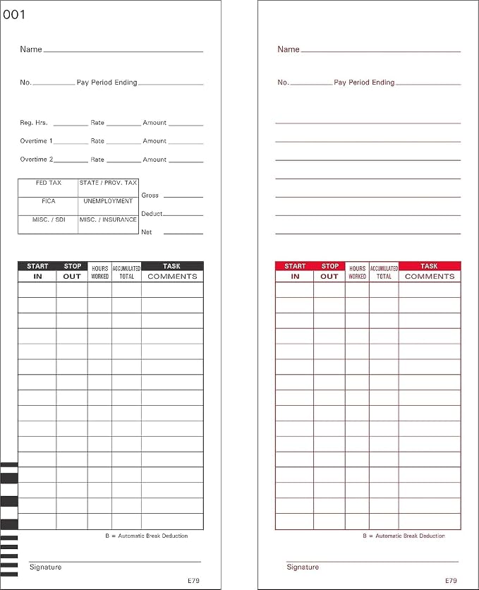 1000 Lathem 7000E and 7500E Time Clock Cards, E79 Compatible
