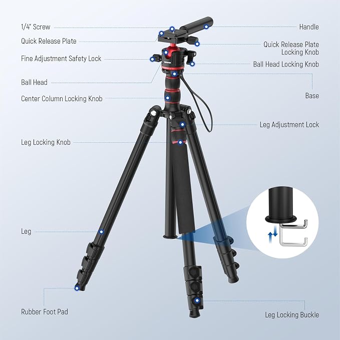 NEEWER Basics Camera Tripod Monopod, 360° Ball Head, Arca Type QR Plate