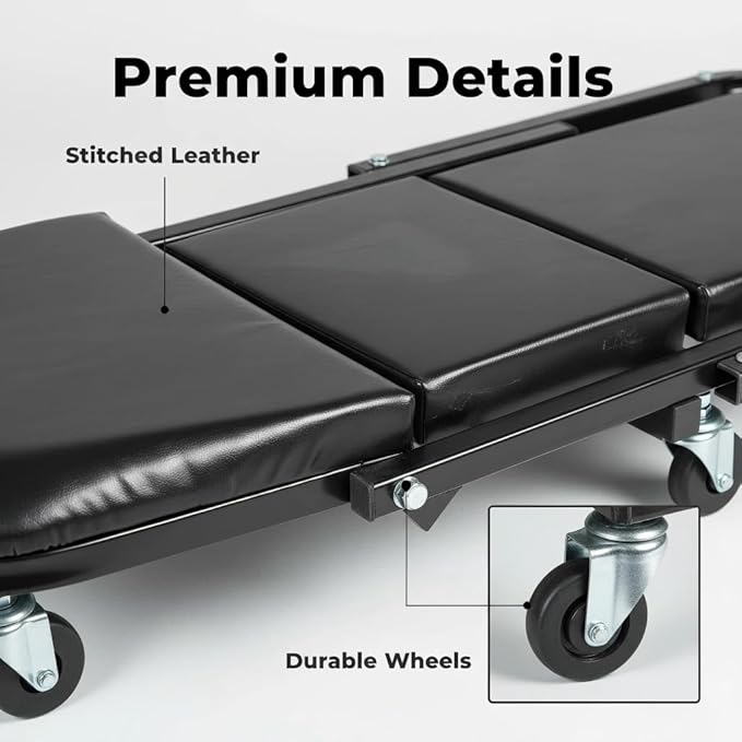 superokay 2-in-1 Folding Creeper Seat, 36-Inch Professional Mechanic Cart with 6 Casters, 300 lbs Capacity Rolling Creeper for Garage & Shop, Foldable Z Creeper Seat with Tool Tray