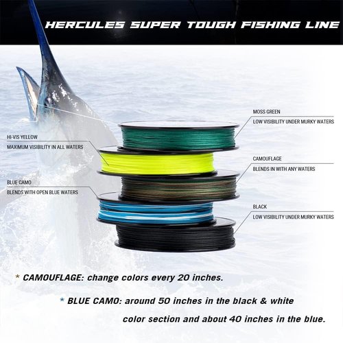 HERCULES Super Tough Braided Fishing Line - 4/8 Strands, 4lb-160lb | 150/300/500/1000 Yards for Saltwater