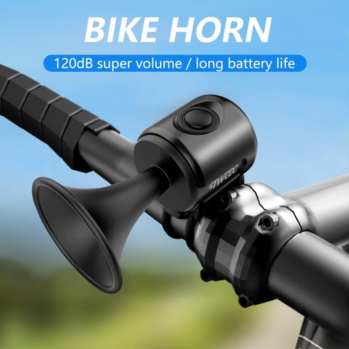 120dB Bike Electric Horn – Loud Cycling Bell for Adults & Kids – Easy Install, IPX4 Waterproof Bicycle Horn (Black)