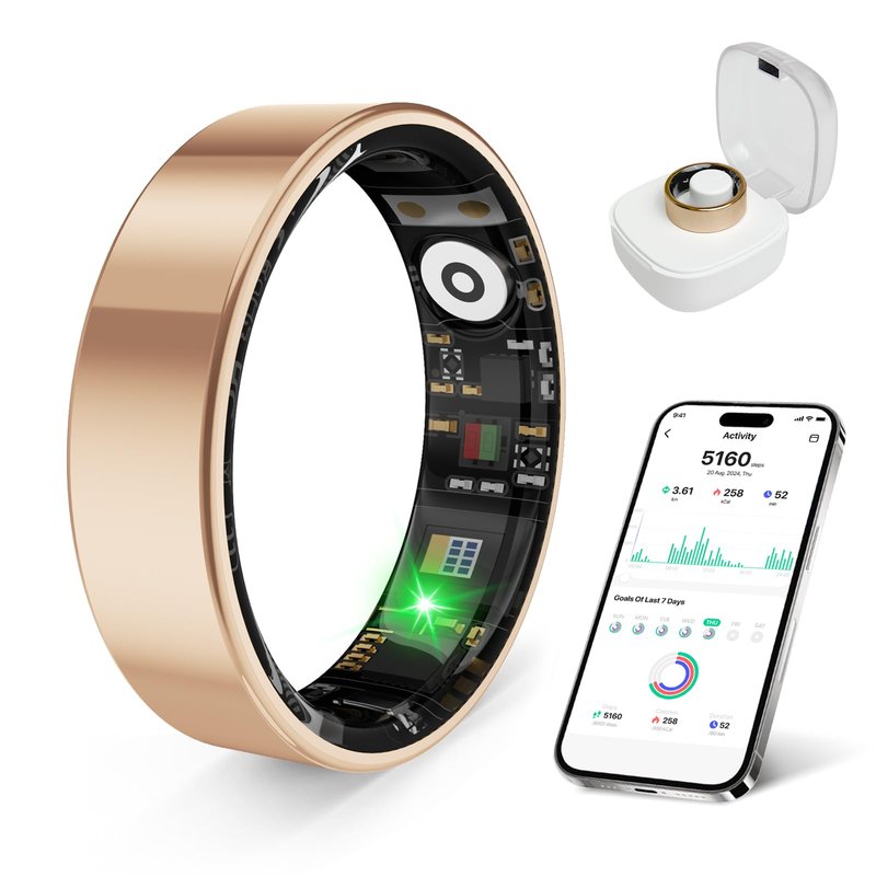 prxxhri Smart Health Ring, Featuring Stress and Sleep Monitoring Functions, Compatible with iOS and Android,Waterproof Fitness Tracker for Women & Men, No Subscription Fee. (Rose Gold, 11)