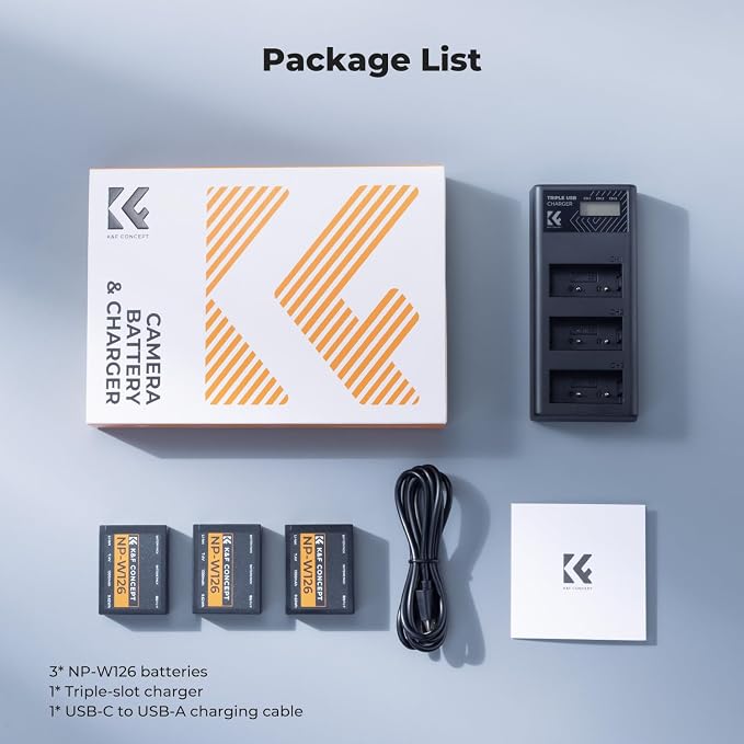 K&F CONCEPT 3-Pack NP-W126 Battery and Upgraded 3-Slot NP-W126S XT30III Battery