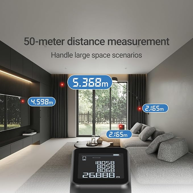 ATuMan LSA Laser Distance Measure, 164Ft/50M Range, ±2mm Precision, Data Storage