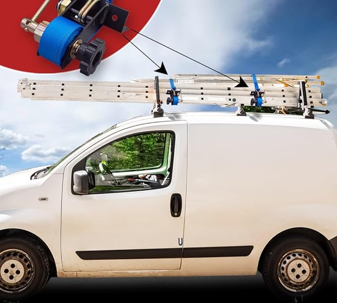 Mytee Products 2 Pack 1-1/2"x7' Blue Ladder Rack Ratchet Straps with J-Hook (Pair) - 500 lbs Square Tube Mount - Retractable Ratchet Tie Down Strap for Roof Rack