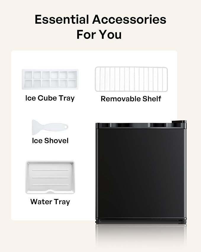 1.7 Cu.Ft Mini Fridge with Freezer, Single Reversible Door Compact Refrigerator, Adjustable Thermostat&Energy Saving Mini Fridge for Bedroom, Dorm, Office, Low Noise, Black