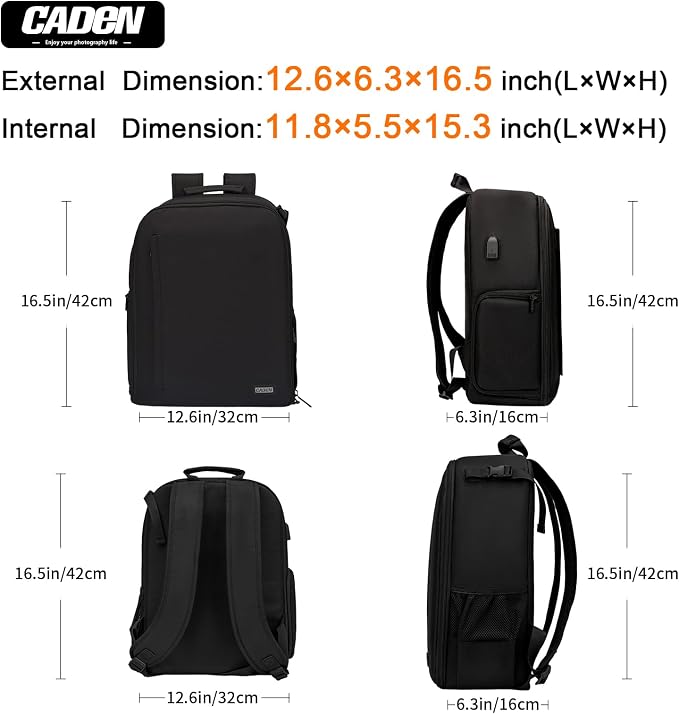 CADeN Camera Backpack Bag with Laptop Compartment 15.6"