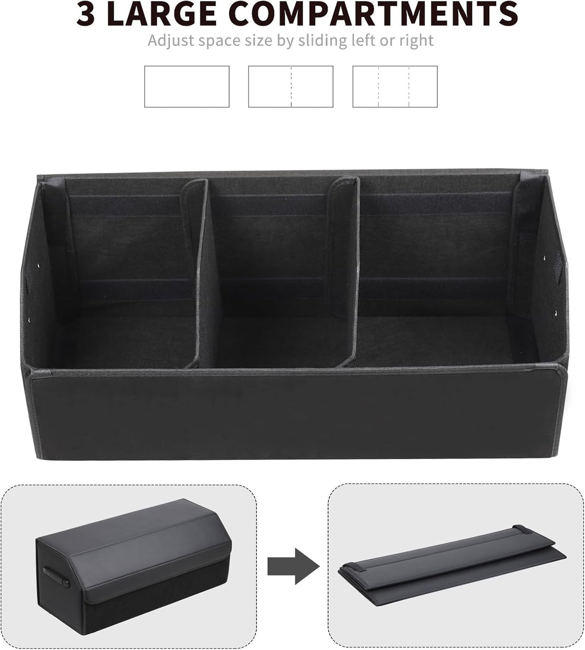 AUTOARK Leather Car Trunk Organizer,Durable Collapsible Adjustable Compartments Cargo Storage,Extra Large Capacity,AK-151