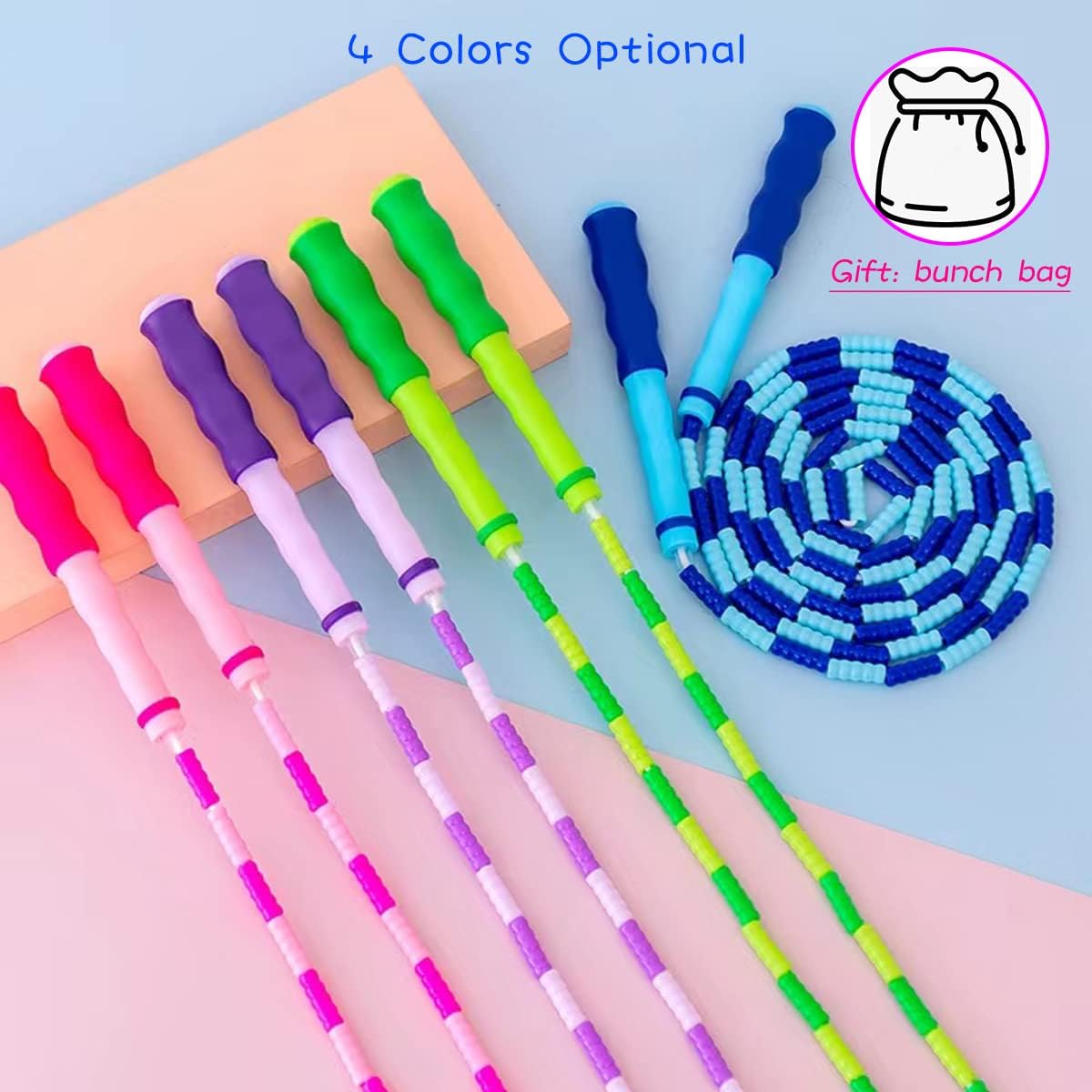 Soft Beaded Jump Rope by [Brand Name] | Adjustable Tangle-Free Skipping Rope for Kids & Adults - 9.2 Ft