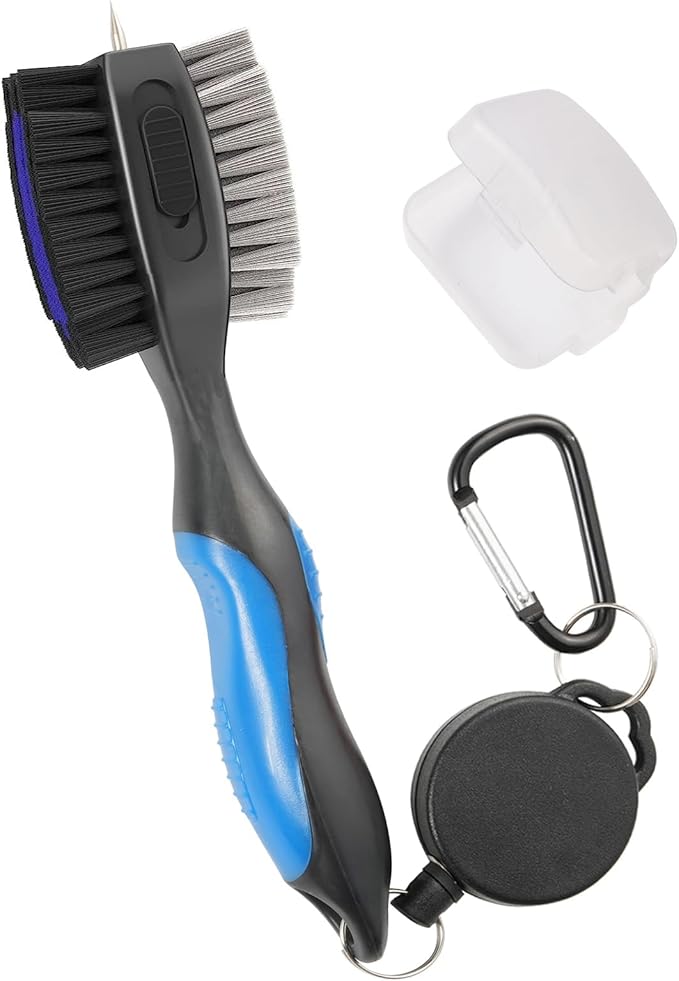 Golf Club Brushes, Golf Cleaning Tool, with Retractable Cleaning Nails, Nylon and Wire Bristles Oversize Double Brush Head with 2ft Retractable Zip-line Metal Buckle