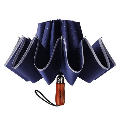 Lejorain Large Reverse Umbrella -50 Inch Windproof Folding Inverted Umbrella - Upside Down with Safety Reflective Strip