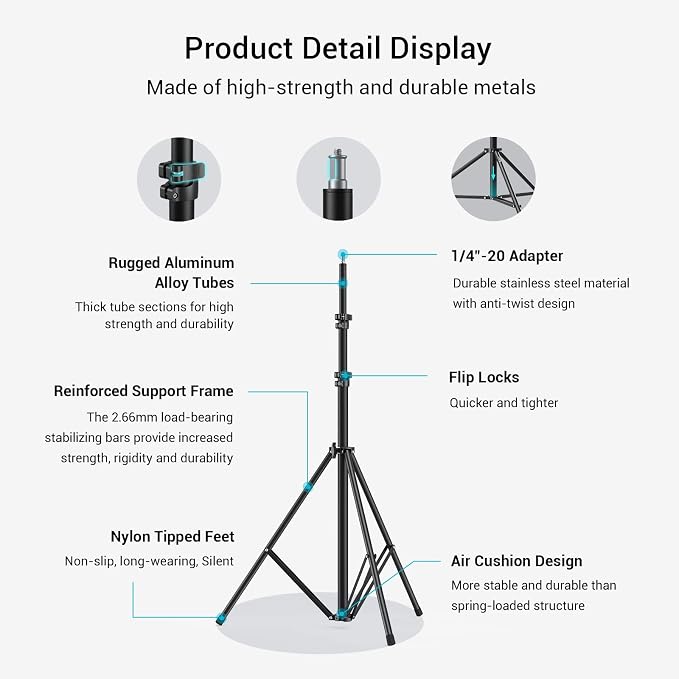 SMALLRIG Photography Light Stand 110"/9.2ft/280cm, Air-Cushioned Aluminum Photo