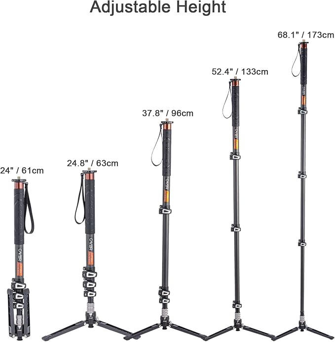 Cayer Carbon Fiber Monopod Leg, 68 Inch Camera Telescopic Video Monopod Tube