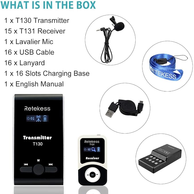 Retekess T130 Church Translation System, Tour Guide Audio System, High Sound