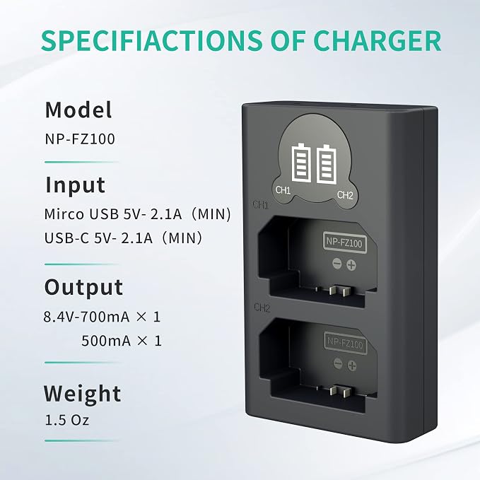 LP NP-FZ100 Camera Battery Charger, Dual USB Charger