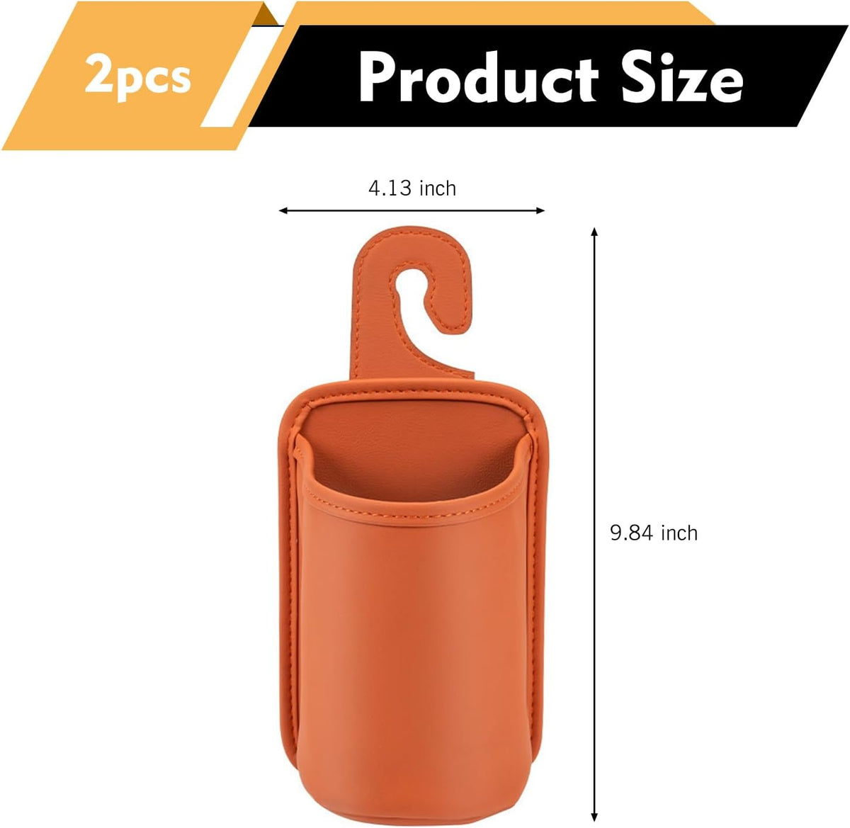 2 PCS Car Seat Back Headrest Cup Holders, Leather Large Capacity Organizer for Cup & Phone & Trash, Anti-spill Multi-functional Hanging Storage Bag, for Cars SUVs Trucks (Orange)