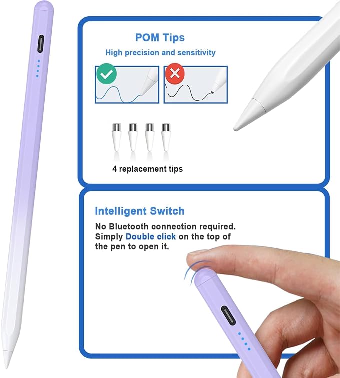 Stylus Pens for Touch Screens Power-Display Tablet Pen POM Tip Magnetic Digital