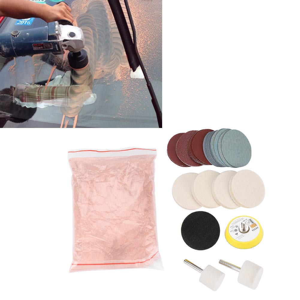 Windshield Scratch Remover Glass Polishing Kit Scratch Removal Set,Multifunctional 34 Pcs Scratch Removal Set Ceric Dioxide Abrasive Polishing Disc Abrasive Disc Polishing Pad Windscreen and Glass