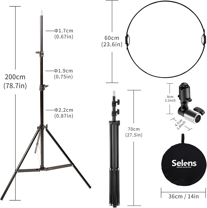 Selens 24inch Photography Reflector Stand Kit, 5-in-1 Collapsible Reflector Disc
