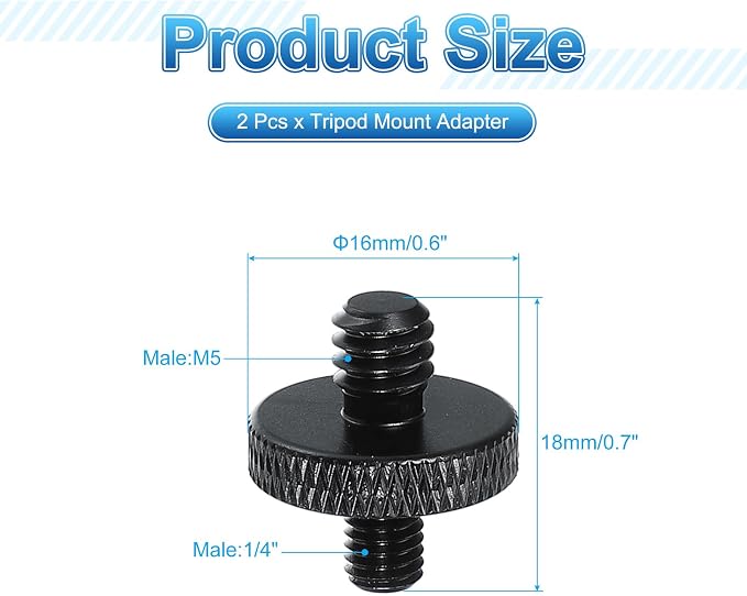 PATIKIL Tripod Screw Adapter 1/4" Male to M5 Male, 18 mm