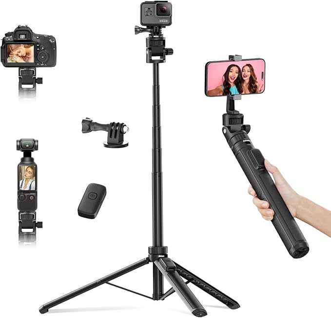 70" Action Camera Tripod for DJI, Extendable Selfie Stick Tripod