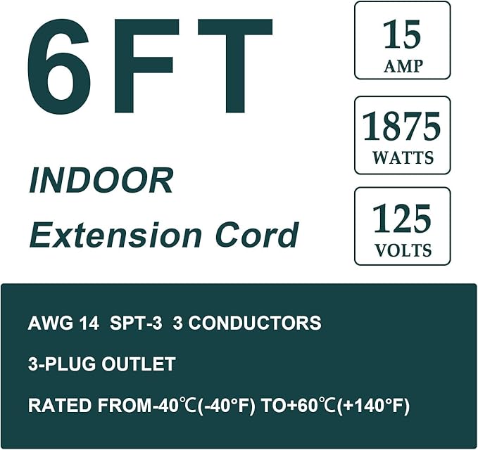 EP 6 Ft Heavy Duty Appliance Extension Cord - 14 Gauge 3 Prong Grounded Cable Wire, Ideal for Air Conditioners, Refrigerators, Microwaves, Washing Machines & More - Indoor Use, Gray