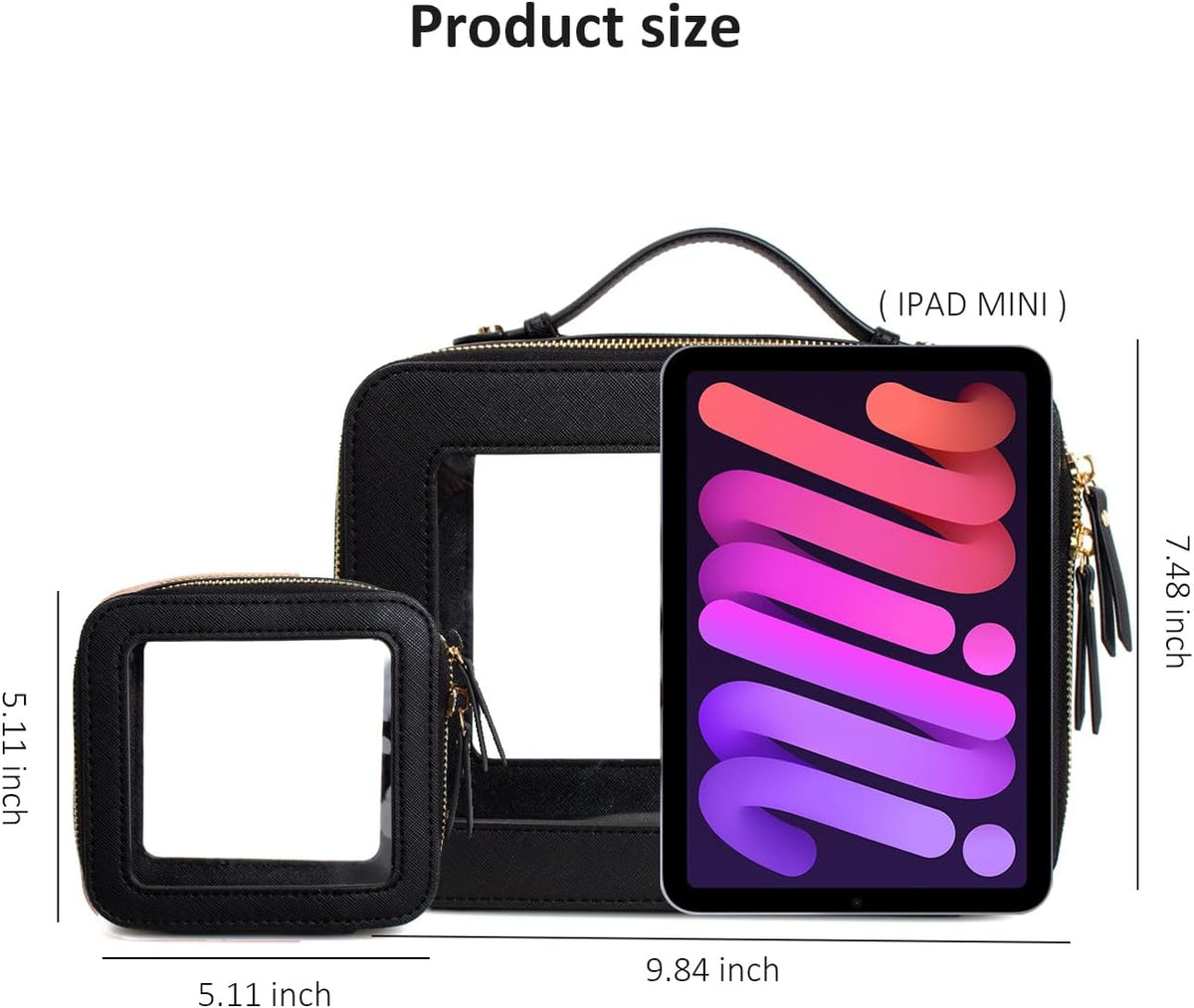 LETGO Clear Mahjong Tiles Bag - TSA Approved Toiletry Bags with Zipper, Makeup Organizer for Carry-on Travel Essentials, Cosmetic Bags for Women & Men (Large Black)