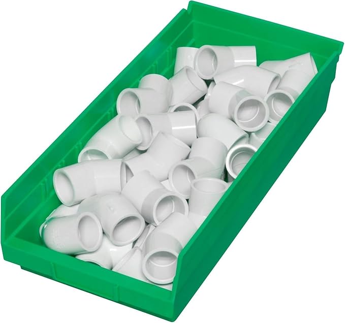Akro-Mils 30158 Plastic Shelf Bins, Heavy Duty Storage Bins for Garage, Closet, and Drawer Organization, 18-Inch x 8-Inch x 4-Inch, Green, 12-Pack