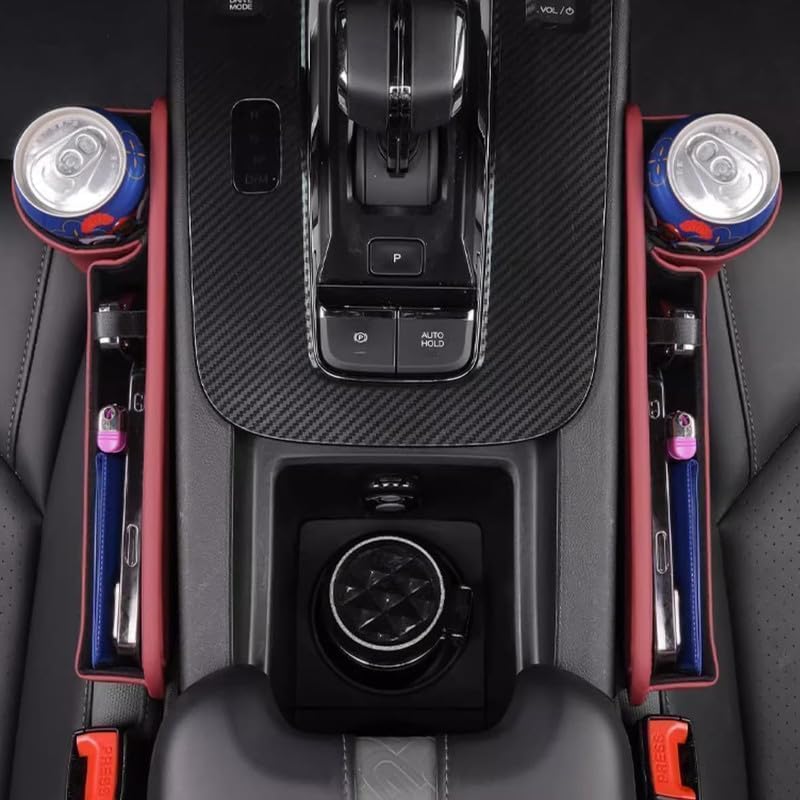 Car Leather Cup Holder Gap Bag,2026 Upgrade Car Storage Box with Cup Holder,Seat Storage Box Gap Filler Organizer for Glasses Phone Keys and Cards (Black, Driver's Seat)