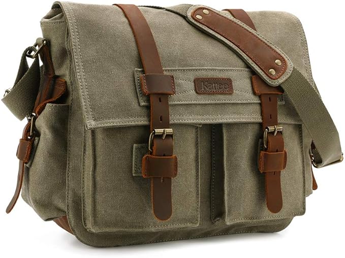 Kattee Leather Canvas Camera Bag Vintage DSLR SLR Messenger Shoulder Bag