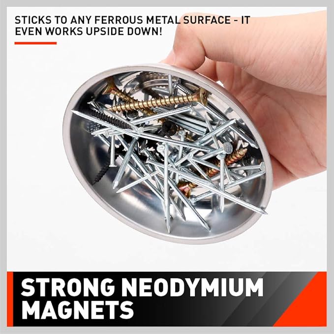 HORUSDY 4-Piece Large Magnetic Parts Tray Set, Stainless Steel Heavy Duty 9.5" W x 5.5''L Square and 4.5" Round Magnetic Trays Tools Parts Tray