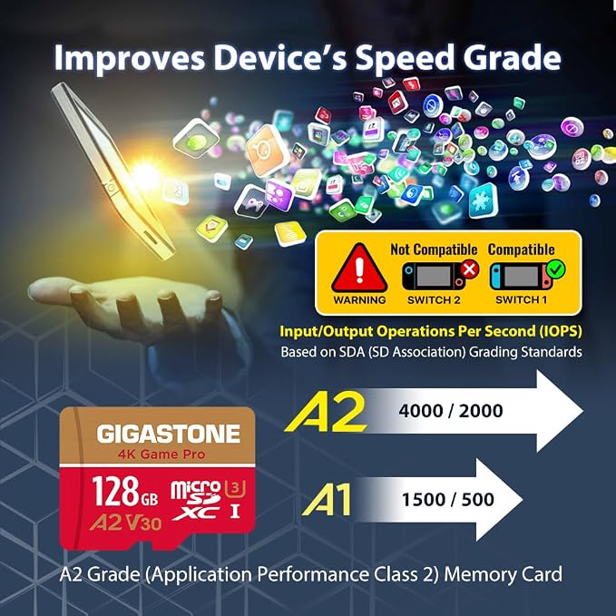 【For Switch 1 Only】GIGASTONE 128GB Micro SD Card, 4K Game Pro, MicroSDXC Memory