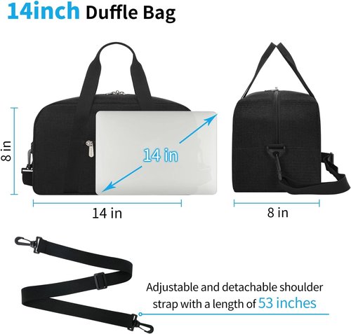 Apenze Small Gym Bag - Lightweight 14-Inch Mini Duffel for Travel & Sports - Black