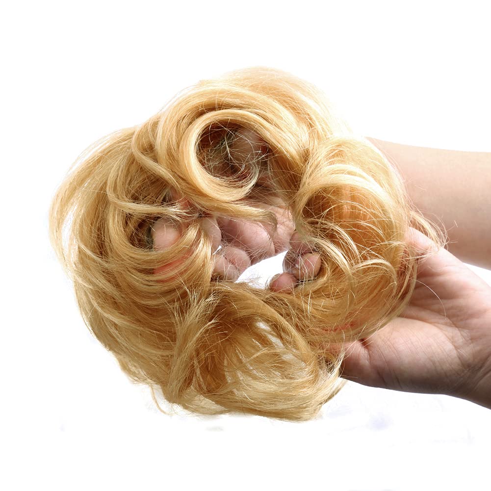 Bella Hair Human Hair Messy Bun Hair Pieces For Women, Instant Up-Do Curly Chignon Tray Ponytail Hairpiece Extension (#27 Strawb