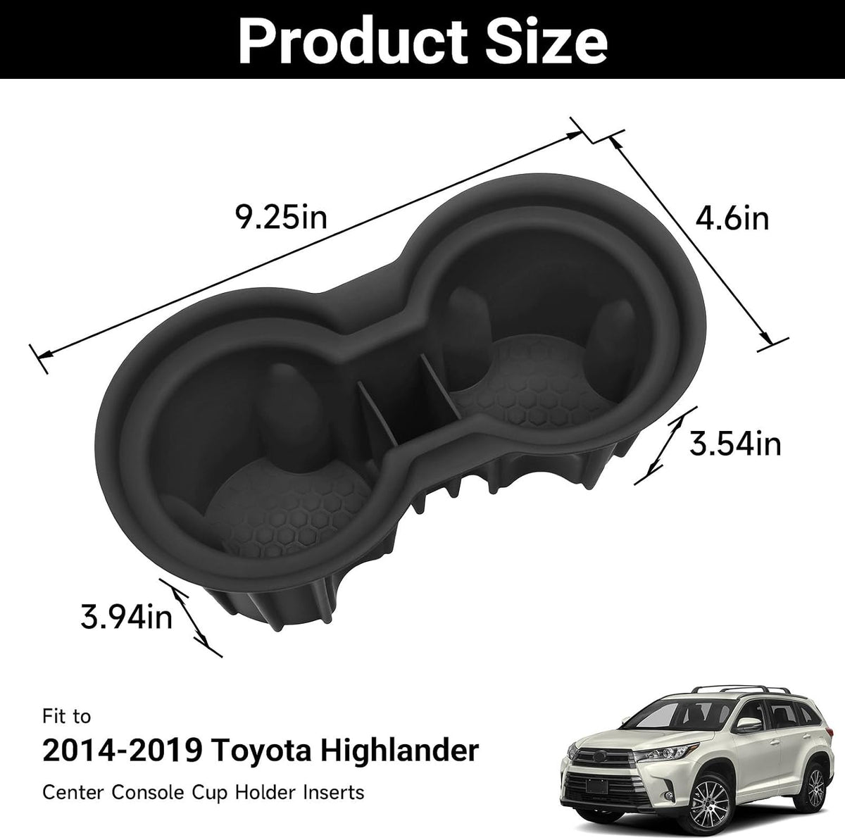 Silicone Non-Slip Center Console Cup Holder Inserts for Toyota Highlander 2014 2015 2016 2017 2018 2019 Car Drink Bottle Holder Interior Accessories Waterproof Replaces