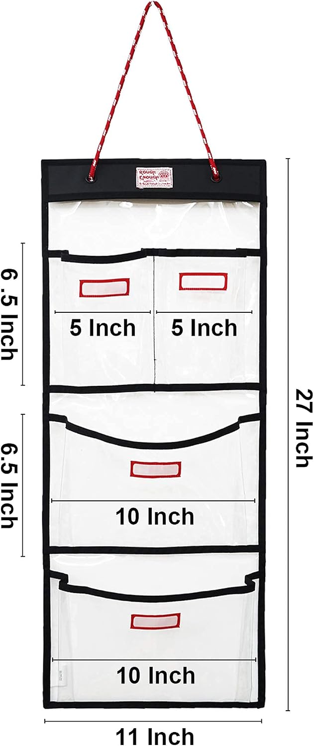 Rough Enough Locker Organizer Hanging Accessories Storage Organization with 4 Pockets for Work Door Gym Wall Clear PVC