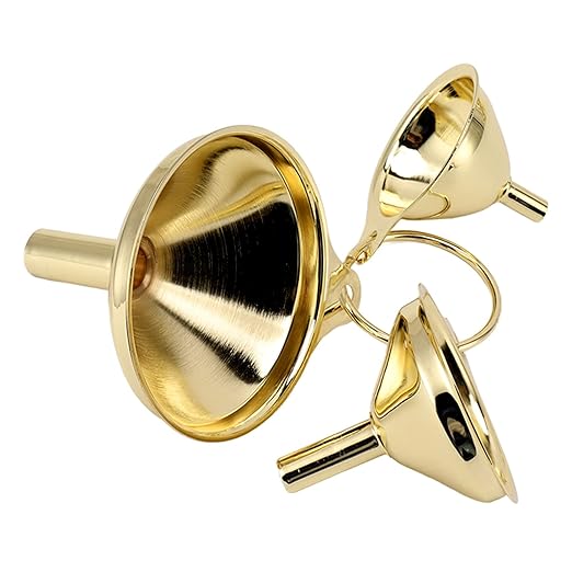 Majatou 3 Pieces Gold Stainless Steel Funnel, Kitchen Funnel Set for transferring Essential Oils, Liquids, Liquids, Dry Powders, and Kitchen Gold funnels